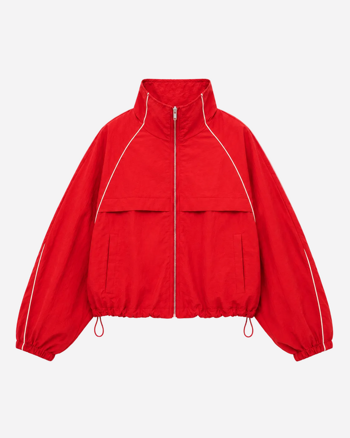 Oversized Contrast Piping Drawstring Windbreaker Jacket Red | SEISHIKI STUDIO
