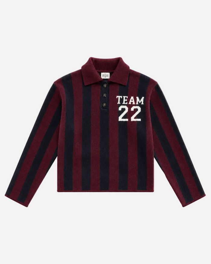 Striped Polo Sweater Burgundy/Navy | SEISHIKI STUDIO