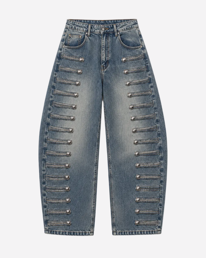Rivet Detail Wide Leg Jeans – Curvy Fit – Inseam 81cm | SEISHIKI STUDIO