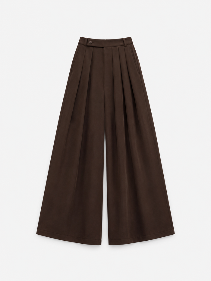 Pleated Stretchy Ultra Wide Leg Pants Brown | SEISHIKI STUDIO