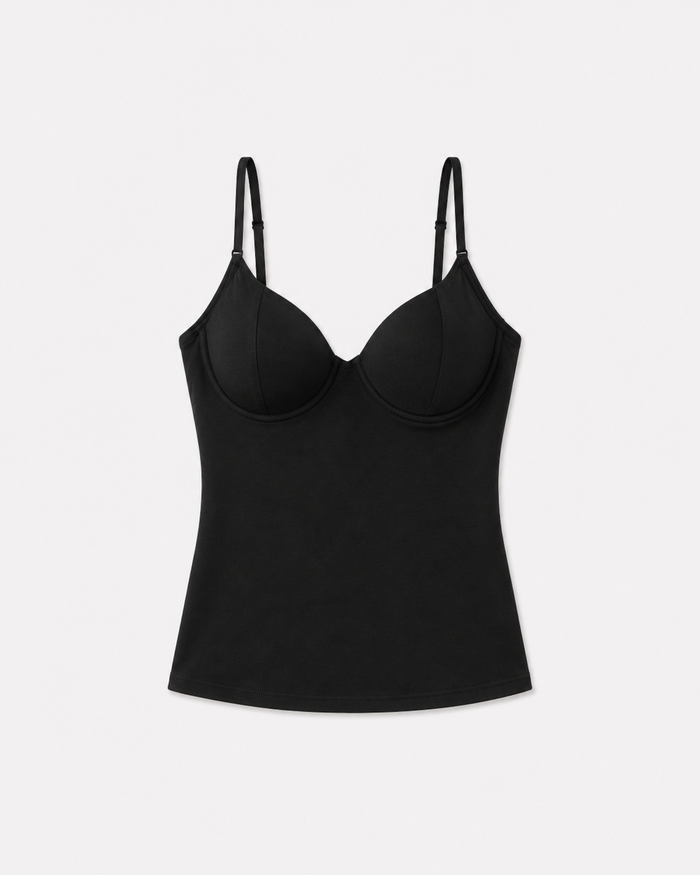 Heart Neckline Strappy Top with Cups Black | SEISHIKI STUDIO