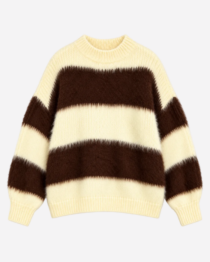 Fluffy Striped Sweater Pastel Yellow and Brown | SEISHIKI STUDIO