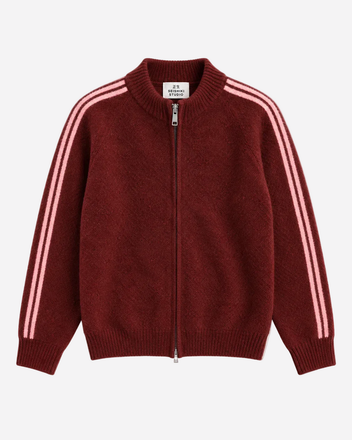 Retro Striped Knit Zip-Up Red | SEISHIKI STUDIO