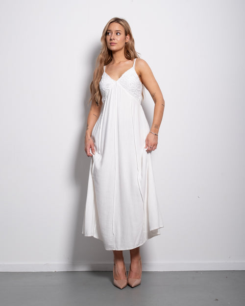 White Flowy Lace Cami Maxi Dress