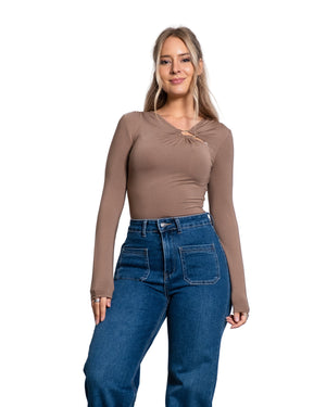 LOOP DETAIL STRETCHY TOP CAMEL