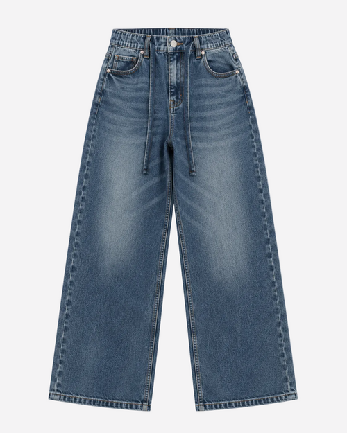 Low Rise Medium Wash Wide Leg Jeans with String – Curvy Fit – Inseam 82cm