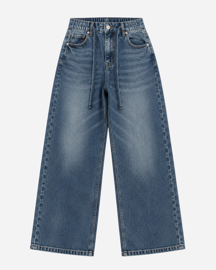 Inseam 82cm – Low Rise Medium Wash Wide Leg Jeans with String – Curvy Fit | SEISHIKI STUDIO