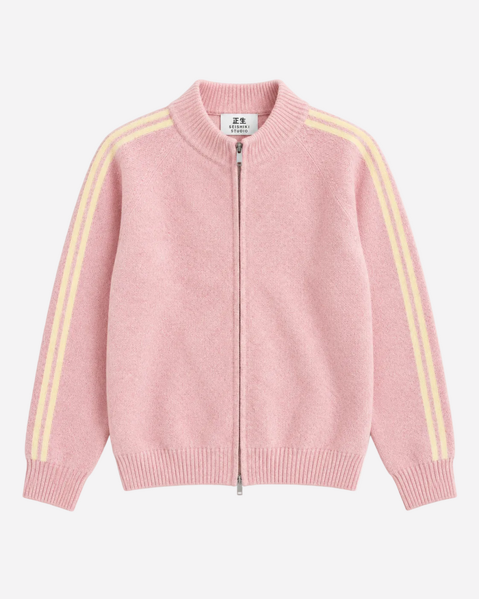 Retro Striped Knit Zip-Up Pink | SEISHIKI STUDIO