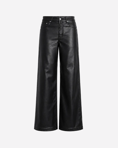 Inseam 80cm – Stretchy Faux Leather Black Wide Leg Jeans – Curvy Fit