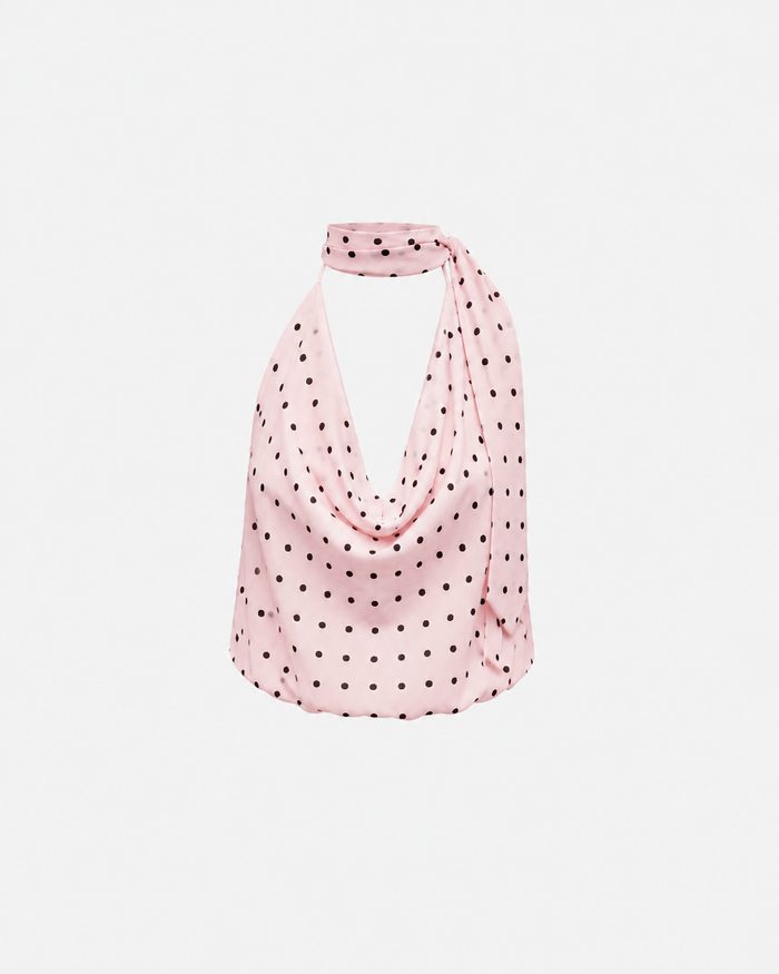 Draped High Neck Polkadot Top Pink | SEISHIKI STUDIO