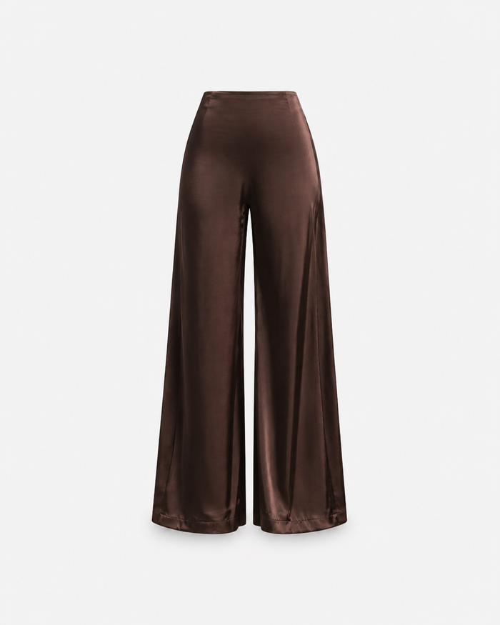Satin Straight Leg Pants Brown | SEISHIKI STUDIO