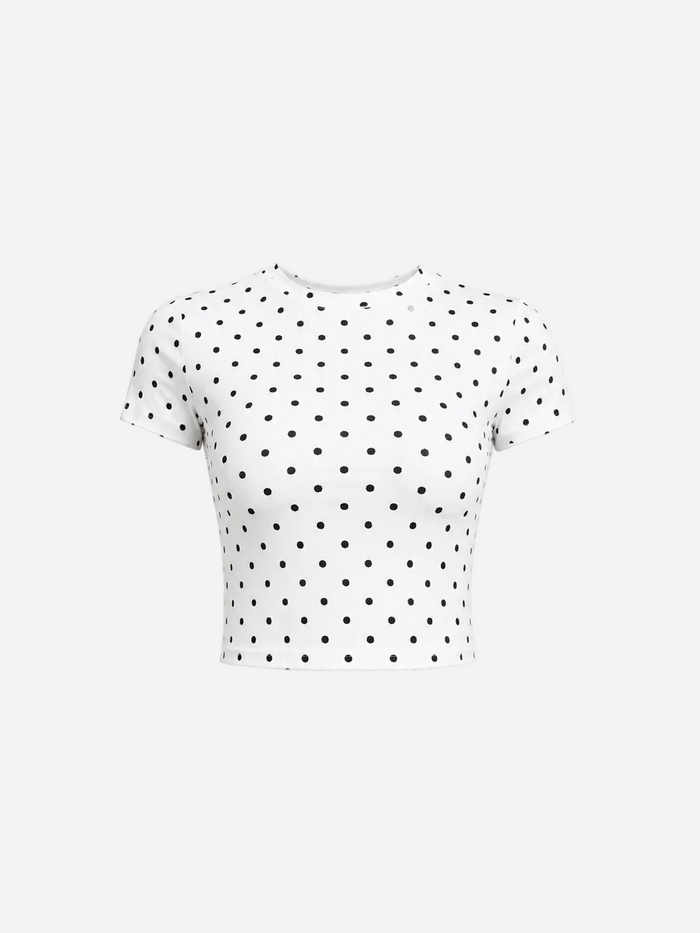 Polka Dot Stretchy Short Sleeve Top White | SEISHIKI STUDIO
