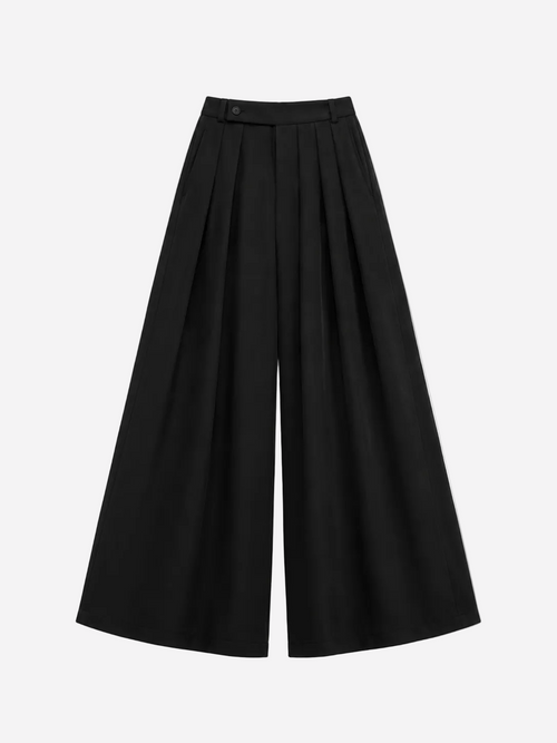 Pleated Stretchy Ultra Wide Leg Pants Black