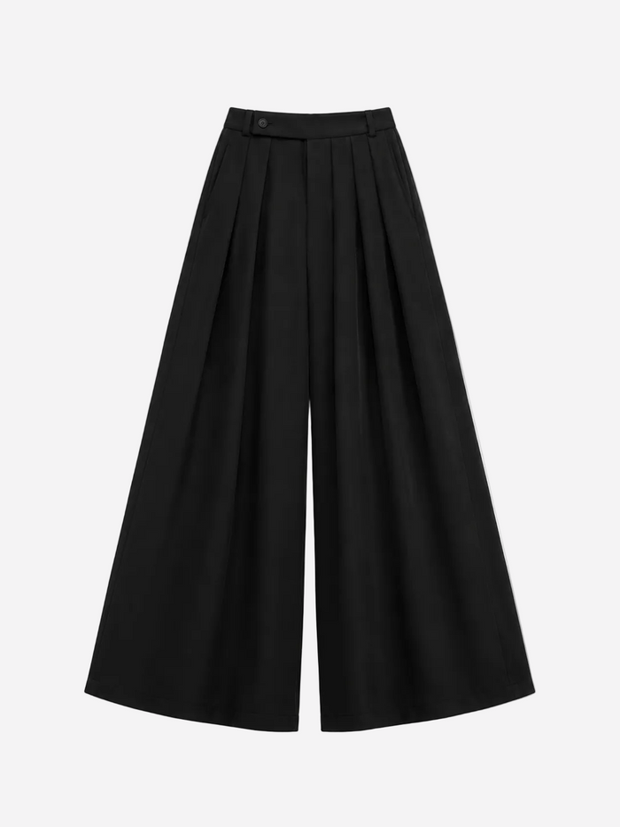 Pleated Stretchy Ultra Wide Leg Pants Black | SEISHIKI STUDIO