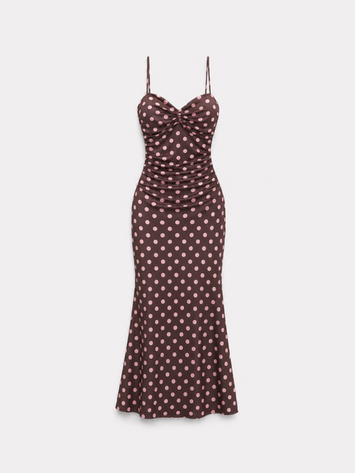Polkadot Sculpt Maxi Dress Brown