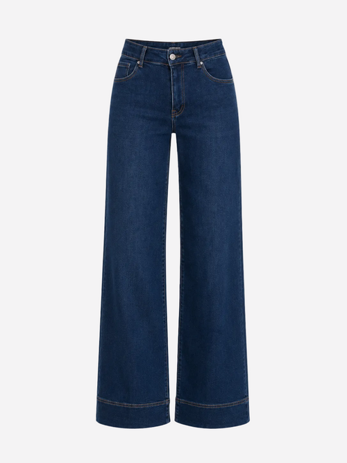 Inseam 80cm – Stretchy Dark Blue Wide Leg Jeans with Raised Bottom Seam – Curvy Fit