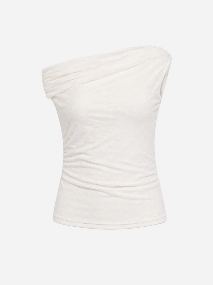 Stretchy Polka Dot Off Shoulder Top White | SEISHIKI STUDIO