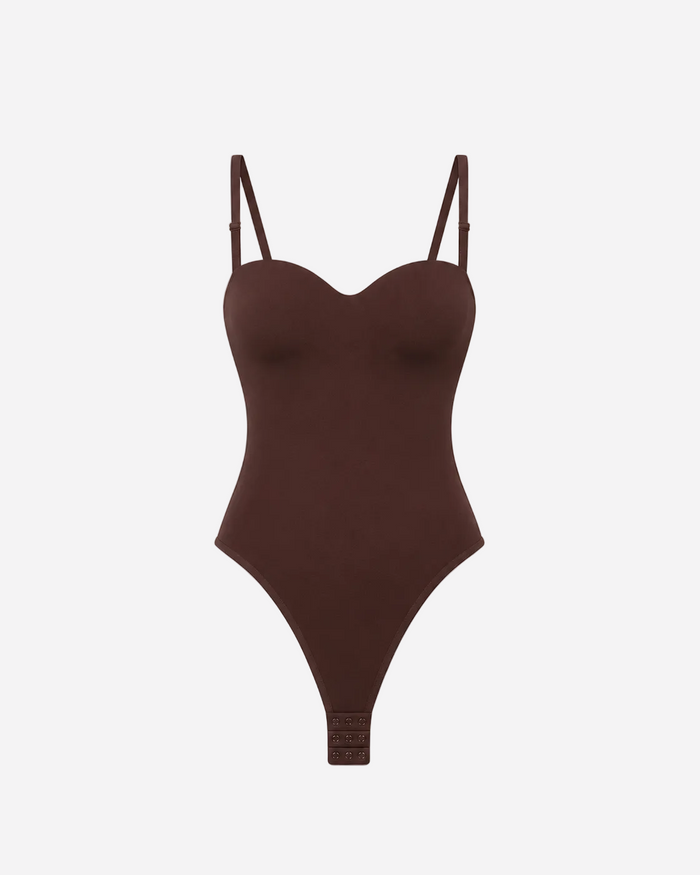 Sleek Bodysuit with Cups and Adjustable Straps Brown | SEISHIKI STUDIO