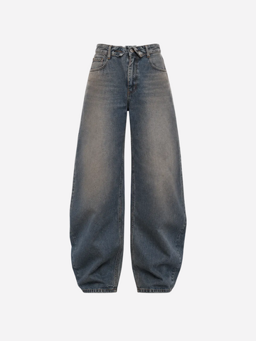 Inseam 80cm – Dirty Wash Folded Top Barrel Jeans