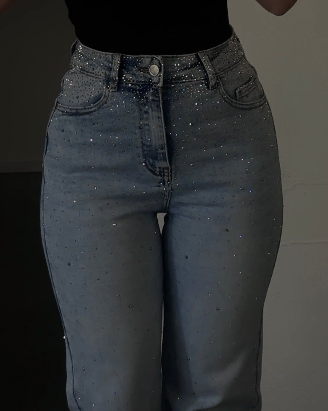 Stretchy Bootcut Medium Wash High Waist Jeans with Sparkles – Curvy Fit – Inseam 80cm