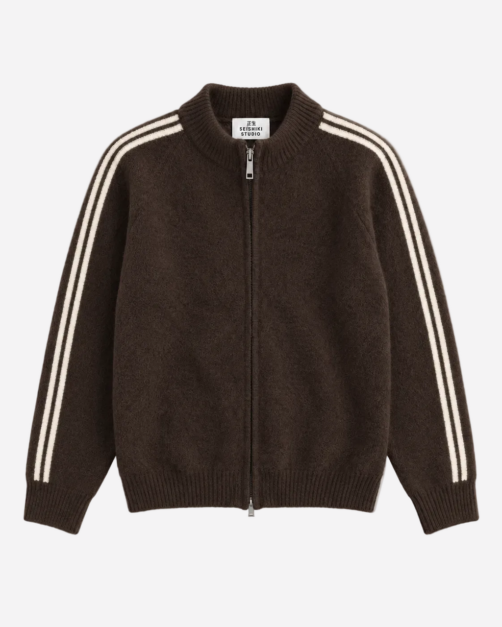 Retro Striped Knit Zip-Up Brown – SEISHIKI STUDIO