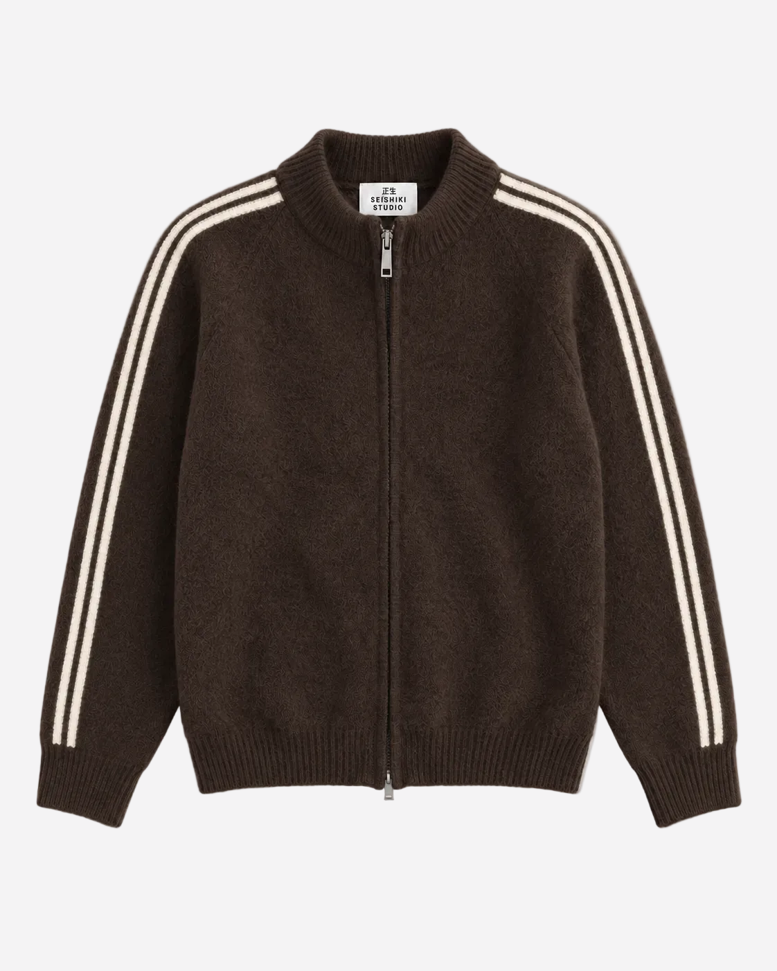 Retro Striped Knit Zip-Up Brown – SEISHIKI STUDIO