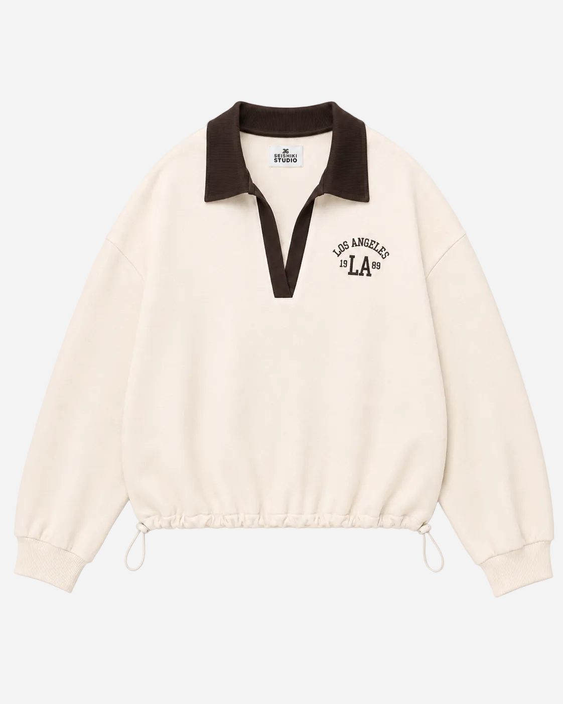 LA Varsity Polo Sweatshirt White | SEISHIKI STUDIO