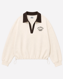LA Varsity Polo Sweatshirt White | SEISHIKI STUDIO