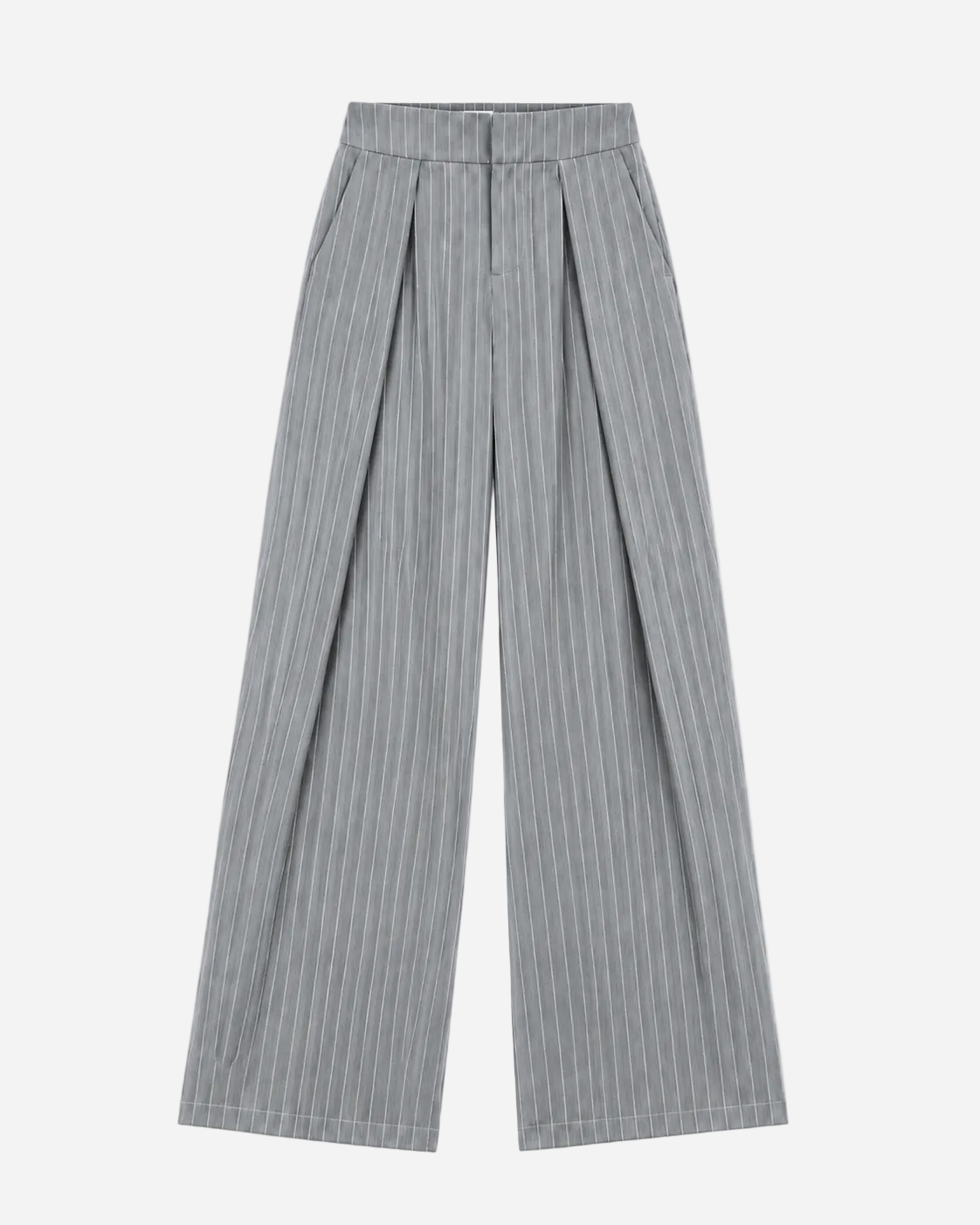High Waisted Striped Wide Leg Trousers With Front Pleats GREY | SEISHIKI STUDIO