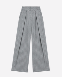High Waisted Striped Wide Leg Trousers With Front Pleats GREY | SEISHIKI STUDIO