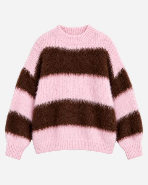 Fluffy Striped Sweater Pink and Brown