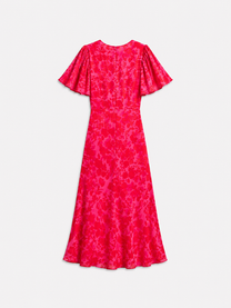 SEISHIKI STUDIO v neck flare sleeve floral midi dress bright pink