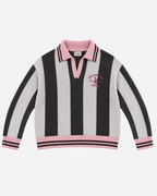 Varsity Stripe Polo Sweater Grey and Pink | SEISHIKI STUDIO