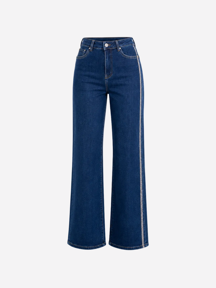 Inseam 80cm – Stretchy Blue Wide Leg Jeans with Sparkle Side Seam – Curvy Fit | SEISHIKI STUDIO