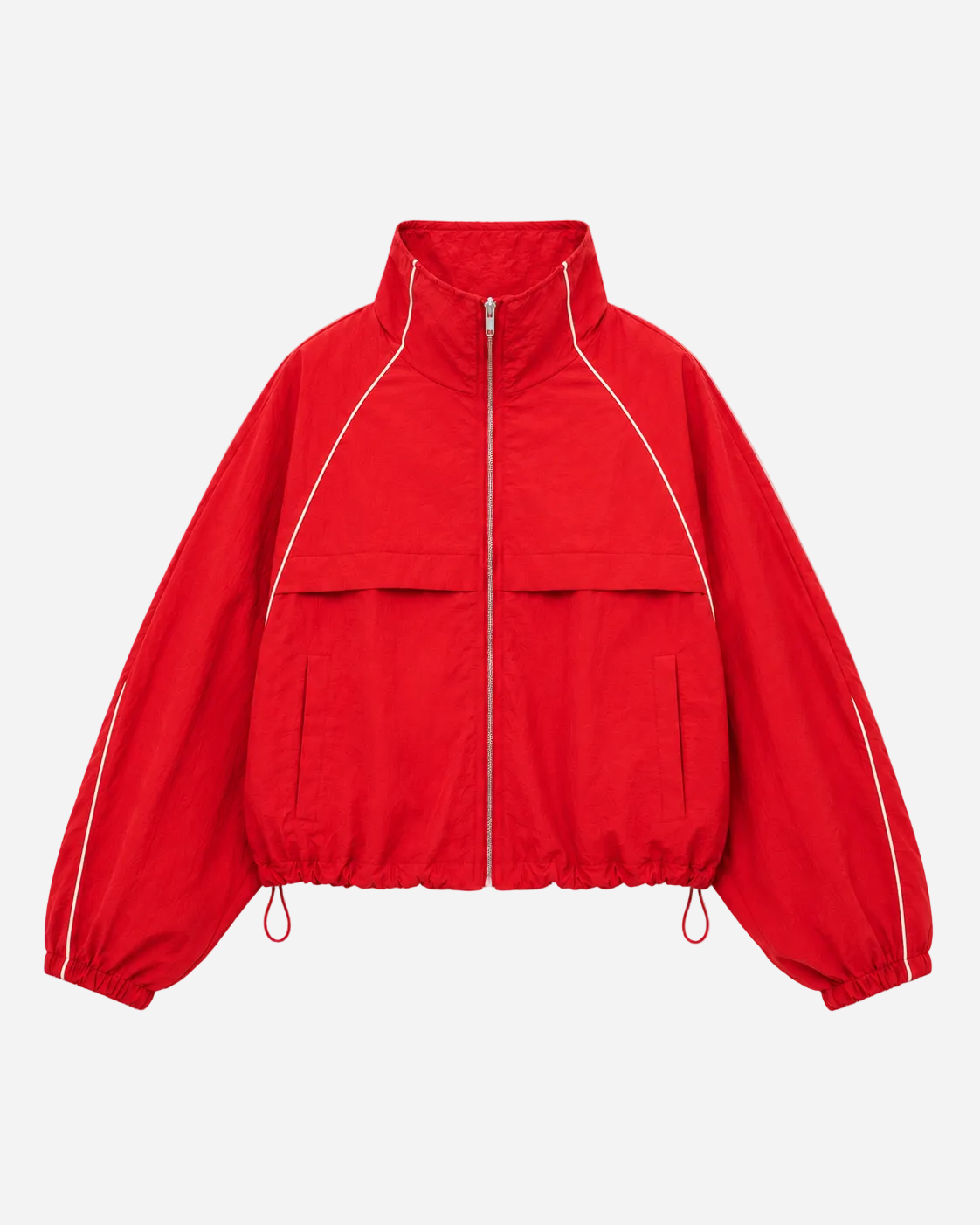 Oversized Contrast Piping Drawstring Windbreaker Jacket Red | SEISHIKI STUDIO