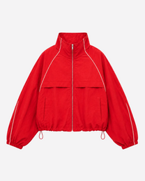 Oversized Contrast Piping Drawstring Windbreaker Jacket Red | SEISHIKI STUDIO