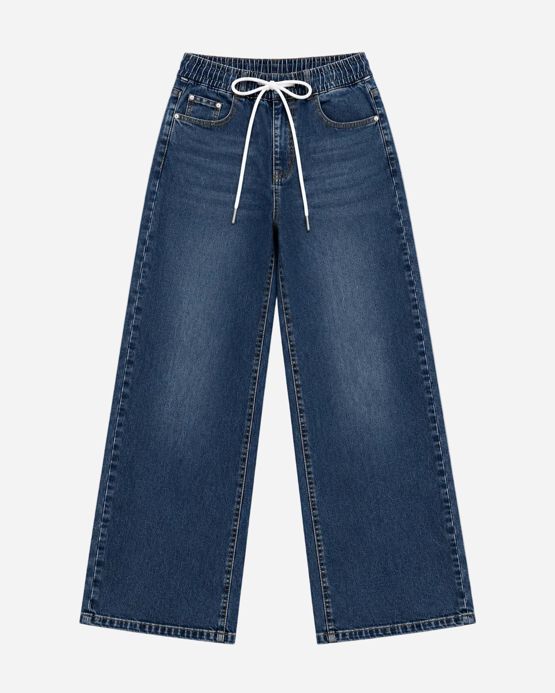 INSEAM 78CM - MEDIUM WASH WIDE LEG JEANS WITH WHITE DRAWSTRING AND COLLEGE PATCH| SEISHIKI STUDIO