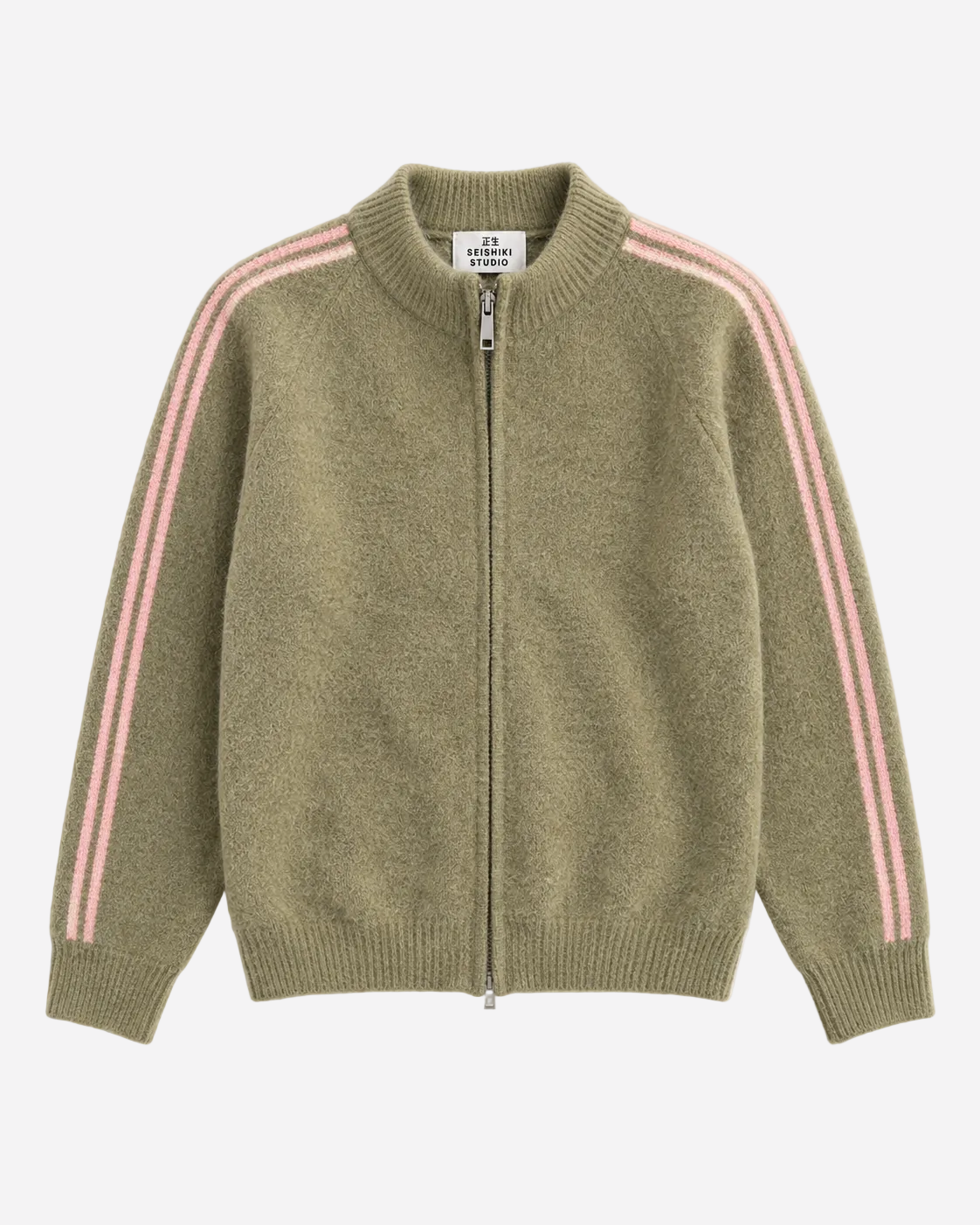 RETRO STRIPED KNIT ZIP-UP GREEN | SEISHIKI STUDIO