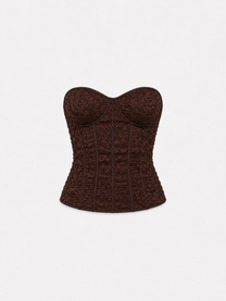 SEISHIKI STUDIO Shiny lace corset top brown
