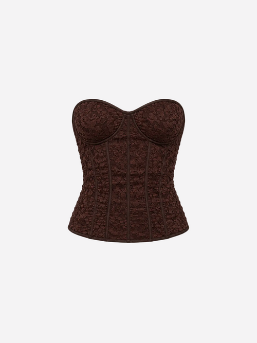 Shiny Lace Corset Top Brown