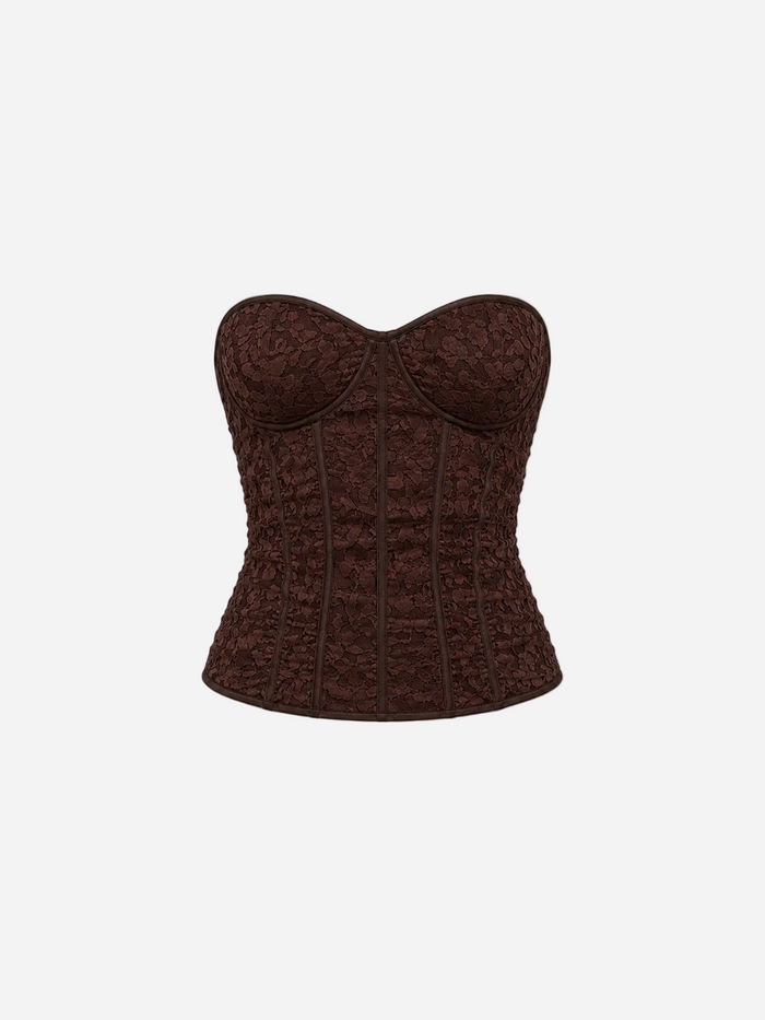 Shiny Lace Corset Top Brown | SEISHIKI STUDIO