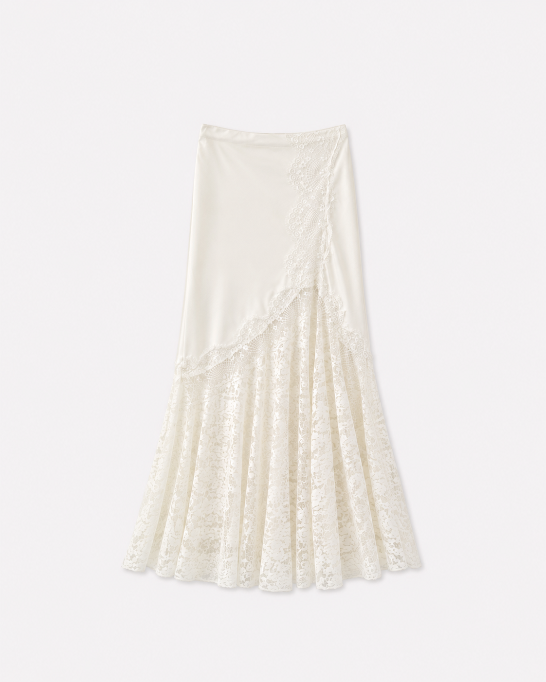 shiny mini skirt with long lace cream | SEISHIKI STUDIO