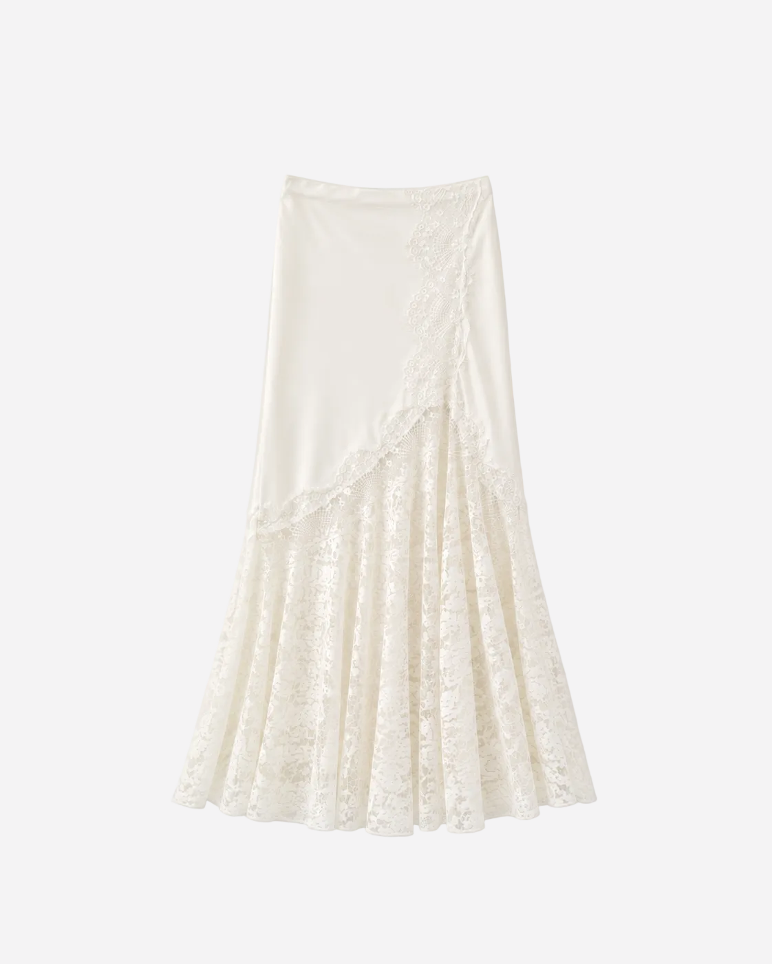 shiny mini skirt with long lace cream | SEISHIKI STUDIO