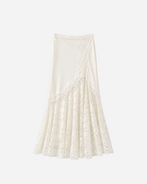 shiny mini skirt with long lace cream | SEISHIKI STUDIO