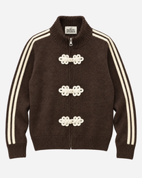 FROG CLOSURE STRIPE KNITTED TRACK JACKET BROWN | SEISHIKI STUDIO