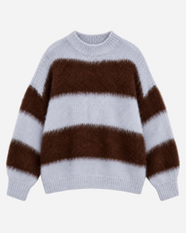 Fluffy Striped Sweater Blue and Brown | SEISHIKI STUDIO