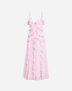 SEISHIKI STUDIO Ruffle Maxi Dress – Layered Detail & Flowy Silhouette Pink