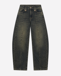 INSEAM 75CM - STRETCHY ACID wash front seam wide leg jeans | SEISHIKI STUDIO