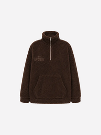 Brown Oversized Teddy Quarter Zip Sweater – Fluffy Cozy Pullover | Seishiki Studio