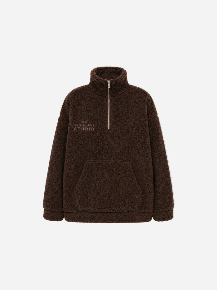 Oversized Teddy Quarter Zip Sweater Brown | SEISHIKI STUDIO